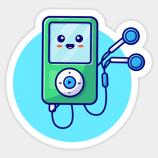 Cute Ipod With Earphone Cartoon Vector Icon Illustration Sticker